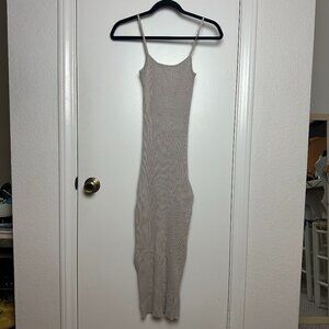 Cream Ribbed Bodycon Midi Dress XS